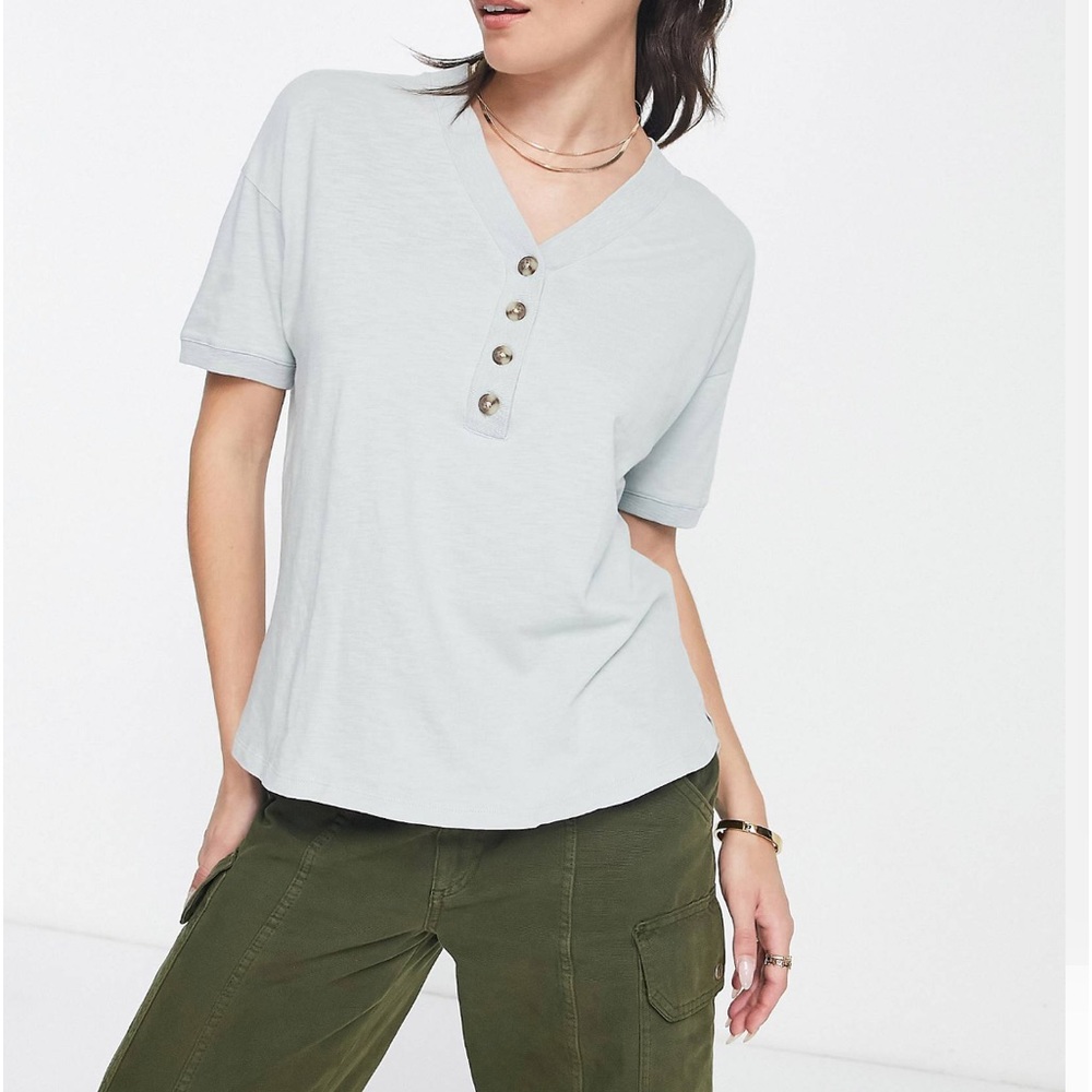 NWT Madewell Women's Henley Sage Button Collar T-Shirt - Size Small